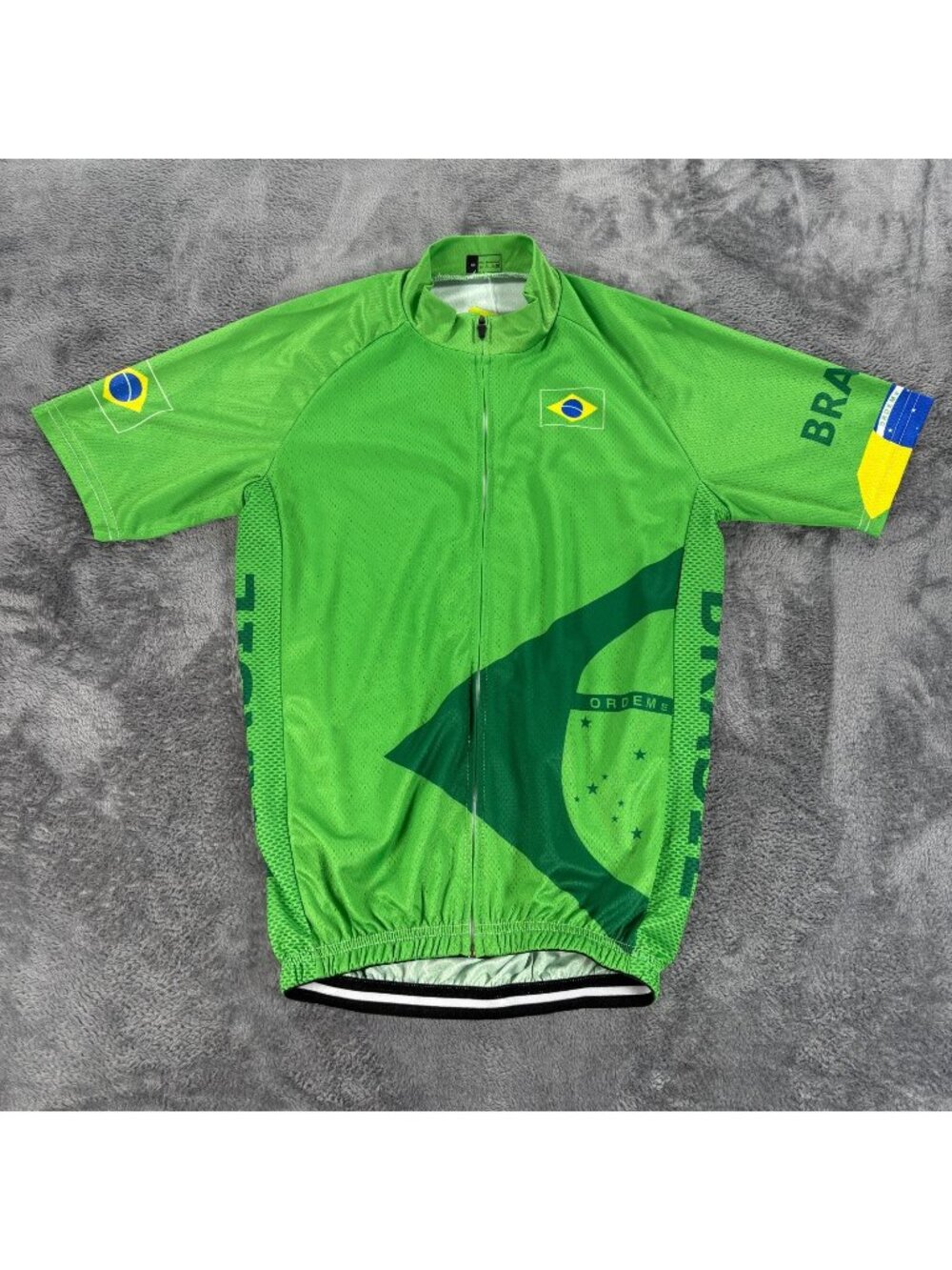 Brasil Cycling Jersey Mens Medium Full Zip Green Bike Shirt Brazil Flag Race
